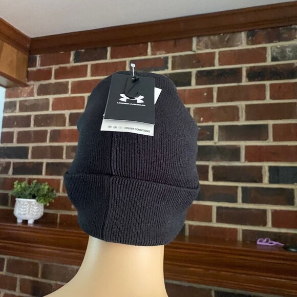 Under Armour Women's Wool Blend Black Beanie Hat Colder Conditions Leather Logo - Picture 13 of 16